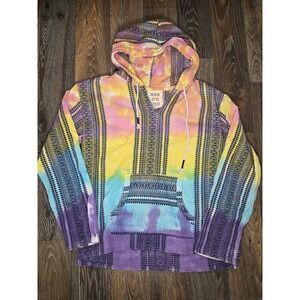 Beach By Exist Baja Hoodie Womens XL Tie Dye Rainbow Woven Cotton Pullover Top